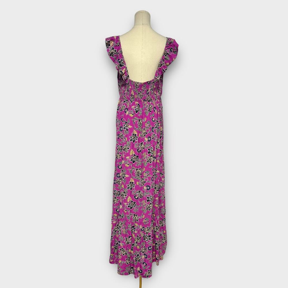 LOFT Hibiscus Ruffle Maxi Halter Dress Purple Clover Size 10 - Picture 3 of 7